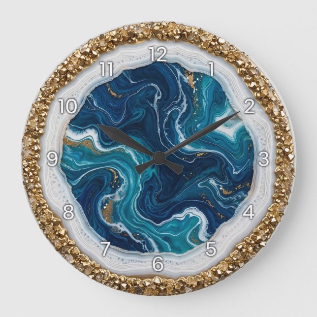 Ocean Blue Geode Epoxy Wall Clock Stor Klocka (Framsida)