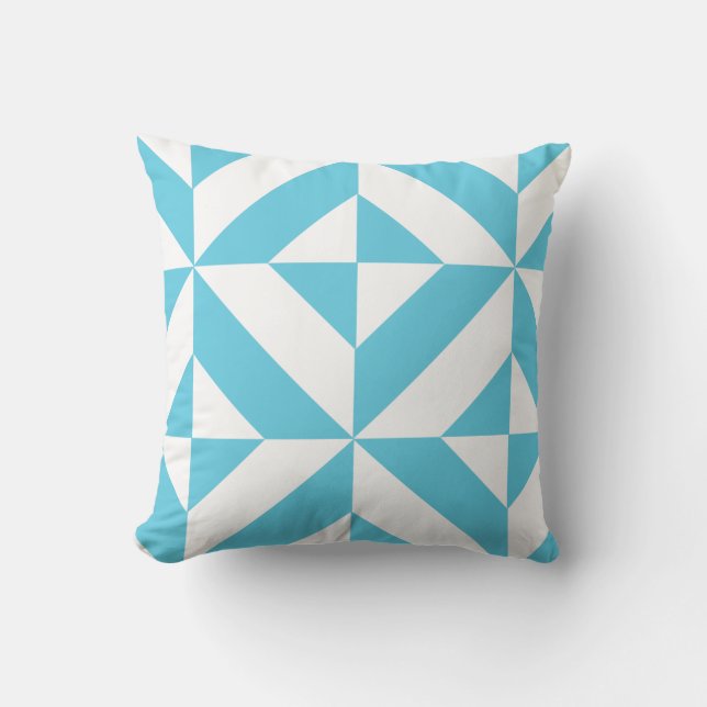 Ocean Blue Geometric Deco Mönster Kudde (Framsida)