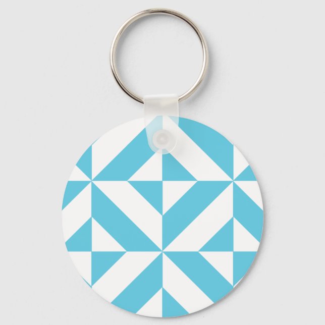 Ocean Blue Geometric Deco Mönster Nyckelring (Framsida)