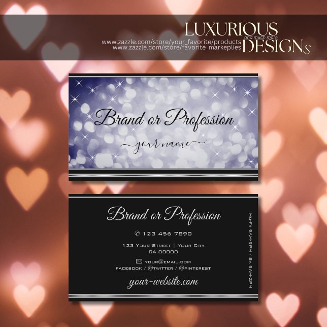 Ocean Blue Glitter Stars Black Silver Decor Gräns Visitkort (Skapare uppladdad)