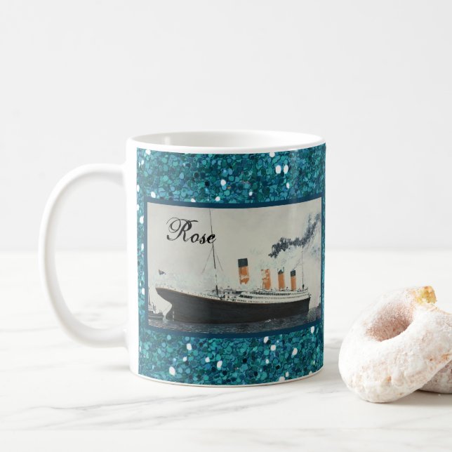 Ocean Blue Glitter Titanic Personlig Girly Kaffemugg (Med munk)