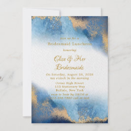 Ocean Blue Golden Watercolor Bridesmaids Luncheon Inbjudningar
