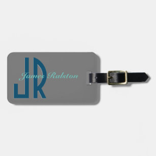 Ocean Blue, Grått & Teal Monogram, personalize Vs2 Bagagebricka