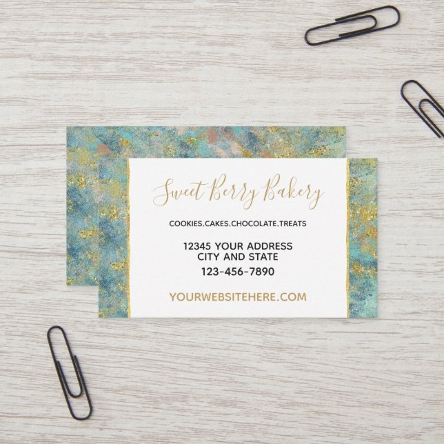 Ocean Blue Guld Abstrakt Visitkort (Fram/Back In Situ)