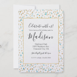 Ocean Blue Guld Confetti Dots Watercolor Birthday Inbjudningar