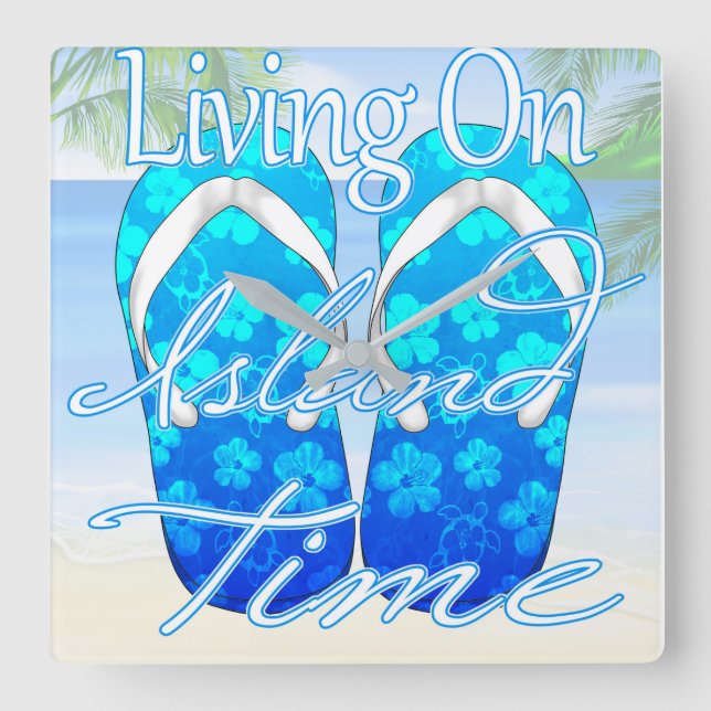 Ocean Blue Island Time Fyrkantig Klocka (Framsida)