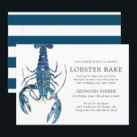 Ocean Blue Lobster Bake Birthday | Randig Inbjudningar<br><div class="desc">En uppsättning av inbjudningar till hummerboil-födelsedagskalender för nästa skaldjursrelaterade barbecue eller party. De här inbjudningarna innehåller enkel svart text med kol, tillsammans med en unik illustration av den blå stil-hummern med vattenfärg centrerad mot sidan. På inbjudets baksida finns en strandad Ocean Blue och White mönster. Alla inslag i inbjudan kan...</div>