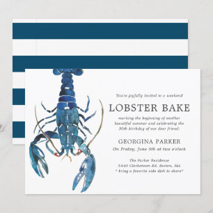 Ocean Blue Lobster Bake Birthday   Randig Inbjudningar