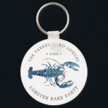 Ocean Blue Lobster Bake Nyckelring<br><div class="desc">Personlig Blue Lobster tog upp pappra nyckelkedjor för livsmedels- och livsmedelsförsörjning för nästa Lobster Bake Party eller skaldjursevenemang. Den har en vattenfärgsformaterad illustration av en blå hummer. Omger detta är punkter för din unika händelseinformation.</div>