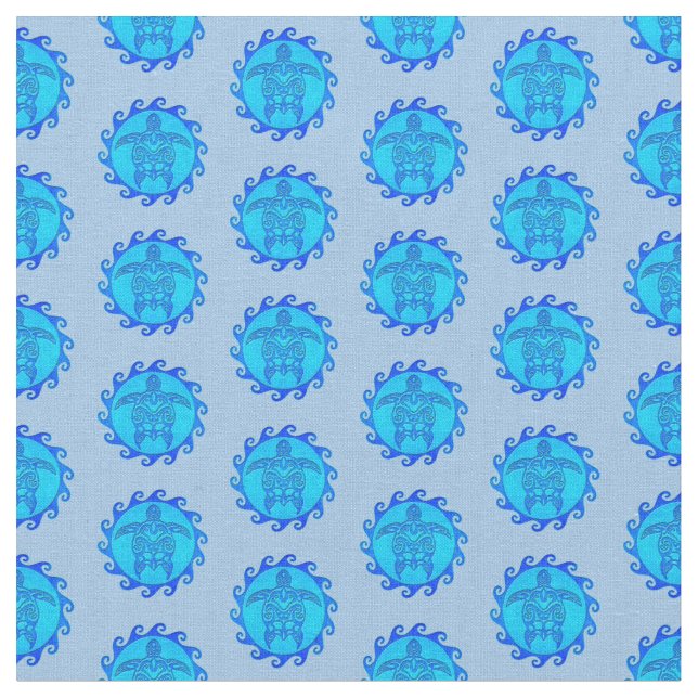Ocean Blue Maori Sol Tribal Turtles Tyg (Närbild)