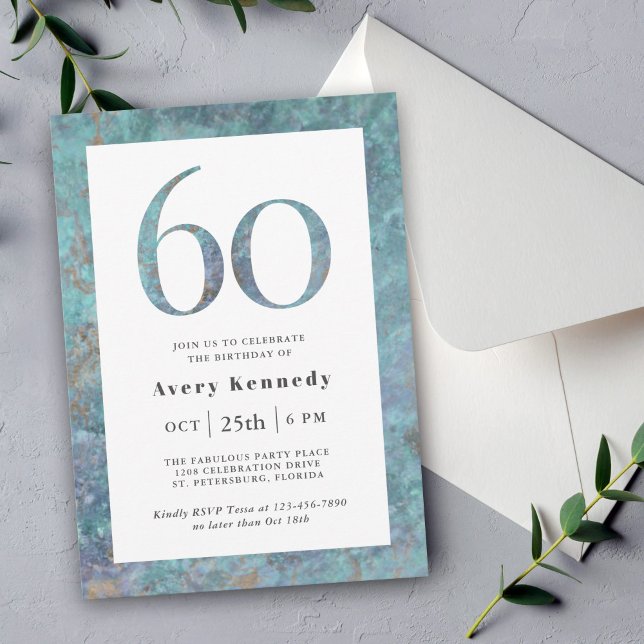 Ocean Blue Marble Modern 60:e Födelsedagsfesten Inbjudningar (Ocean Blue Marble 60th Birthday Party Invitation)