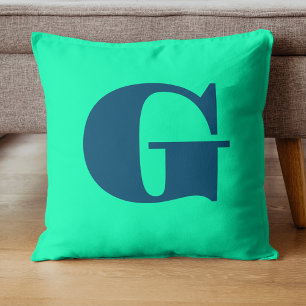 Ocean Blue Modern Monogram Grönt av eskum Kudde