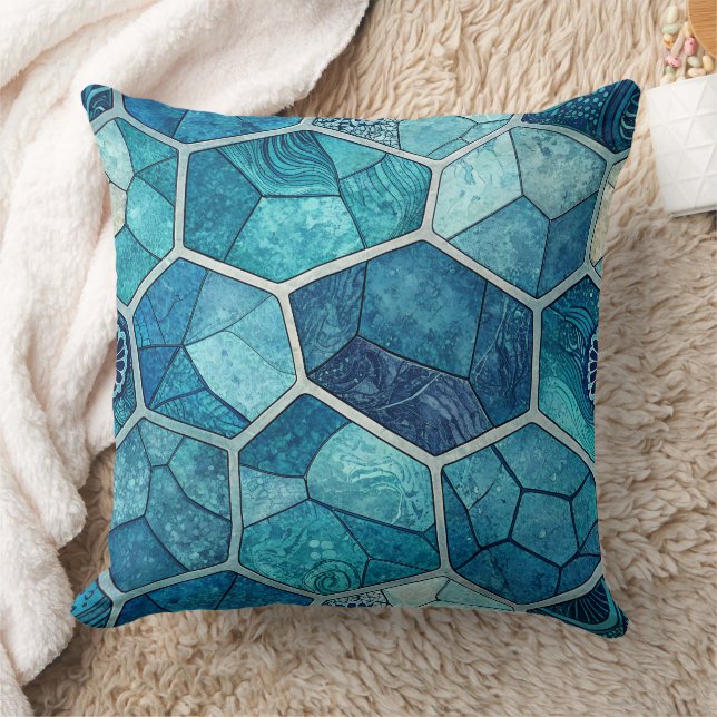 Ocean Blue Mosaic Pattern – Irregular Polygon Kudde (Filt)