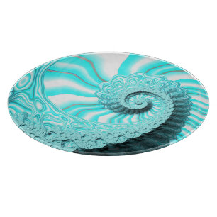Ocean Blue Nautilus Snäcka Spiral Fractal Art