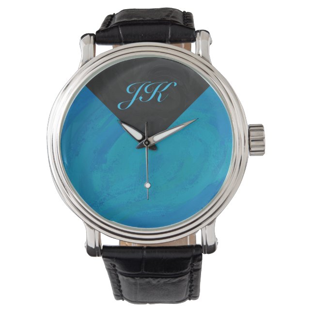 Ocean Blue och Black Monogram Armbandsur (Framsida)