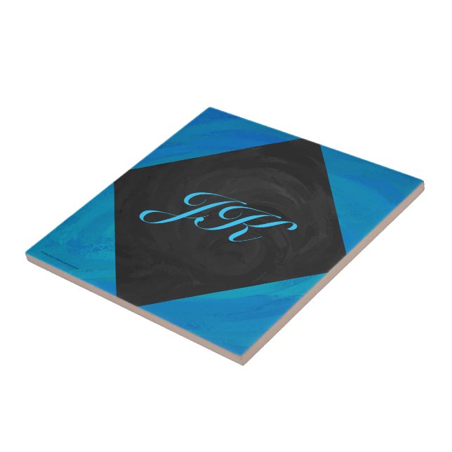 Ocean Blue och Black Monogram Kakelplatta (Sidan)