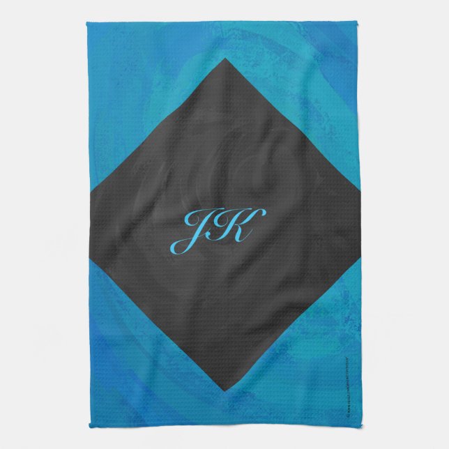 Ocean Blue och Black Monogram Kökshandduk (Vertikal)