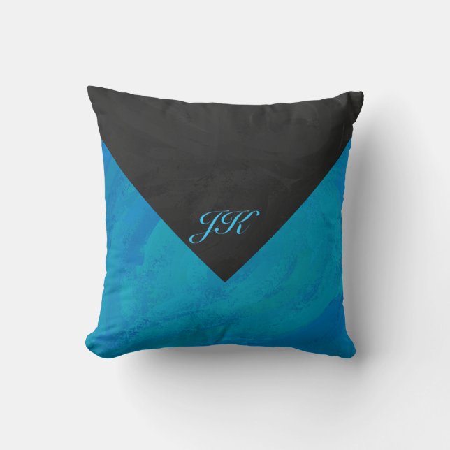 Ocean Blue och Black Monogram Kudde (Framsida)