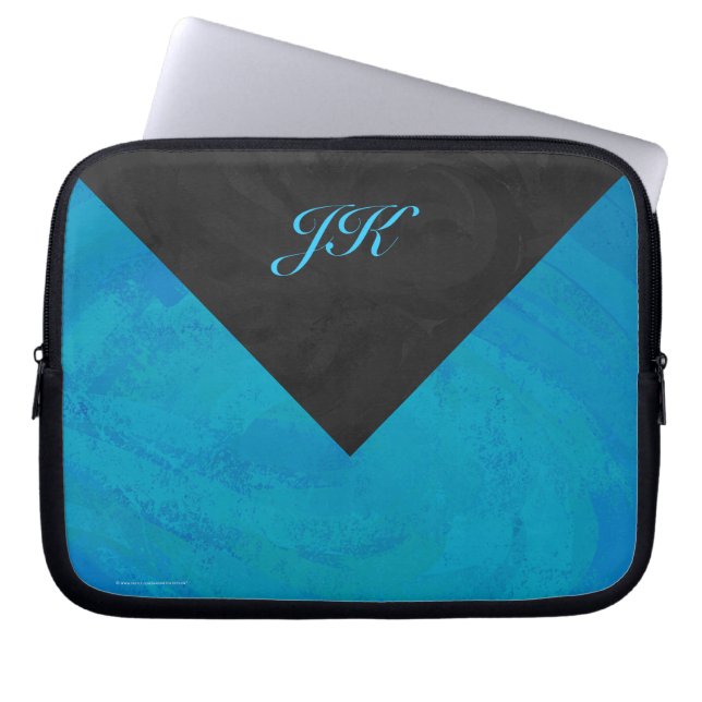 Ocean Blue och Black Monogram Laptop Fodral (Framsidan)