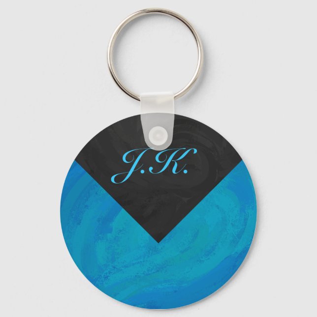 Ocean Blue och Black Monogram Nyckelring (Framsida)