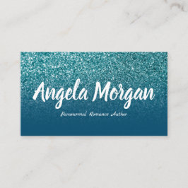 Ocean Blue och Teal Ombre Glitter Photo Author Visitkort