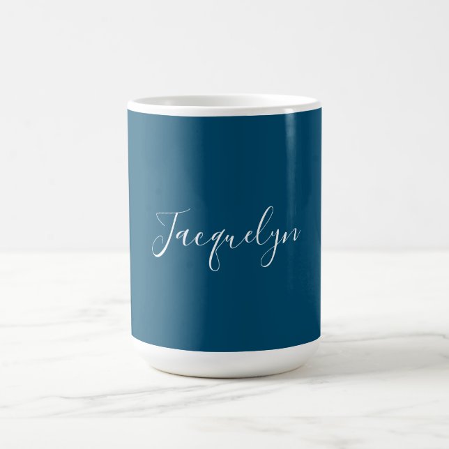 Ocean Blue Plain Elegant Modern Calligraphy Namn Kaffemugg (Center)