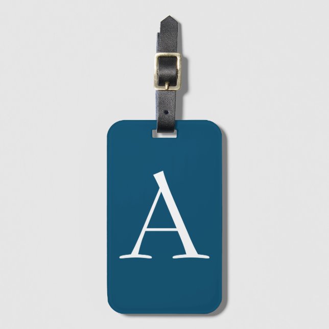 Ocean Blue Plain Elegant Modern Monogram Initial Bagagebricka (Framsida vertikal)
