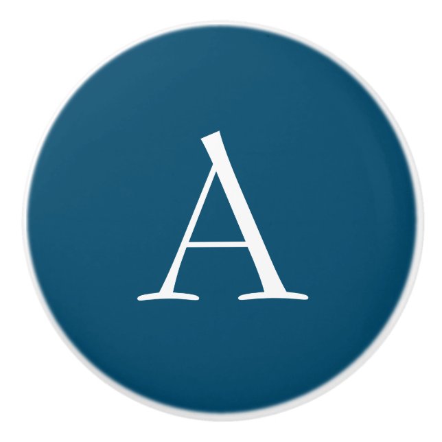 Ocean Blue Plain Elegant Modern Monogram Initial Knopp (Framsidan)