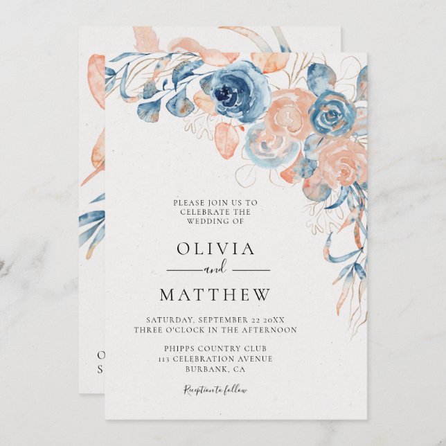 Ocean Blue Ro Coral Destination Wedding Inbjudningar (Fram/baksida)