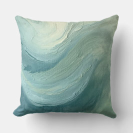 Ocean Blue Sage Green Modern Coastal Waves Print Kudde