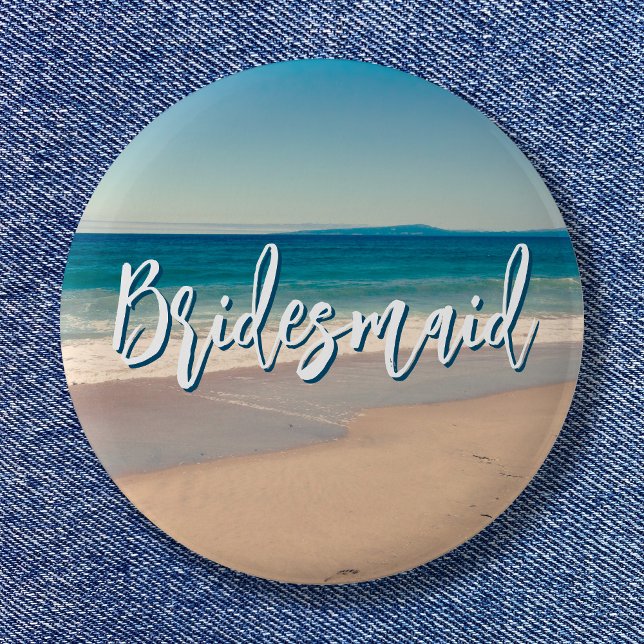 Ocean Blue Scenia Beach Photo Bridesmaid Knapp (Ocean Blue Scenic Beach Photo Bride Button)