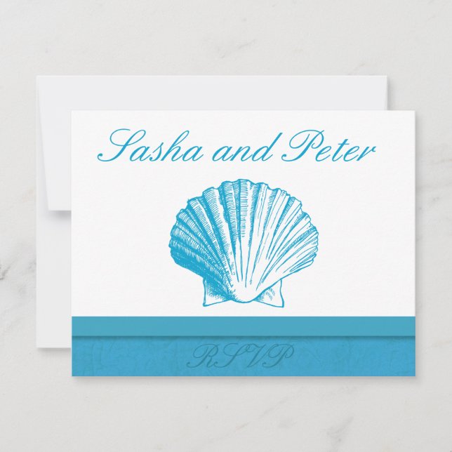 Ocean Blue Snäcka Beach Wedding OSA kort (Framsida)