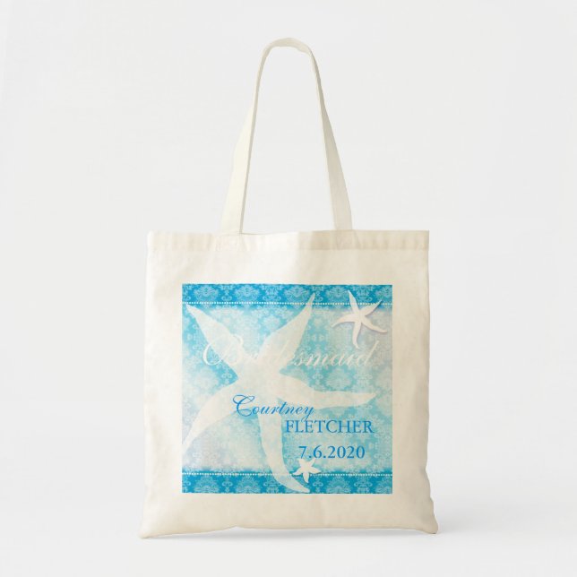 Ocean Blue Starfish Sommar Bridesmaids Gift Tygkasse (Framsidan)