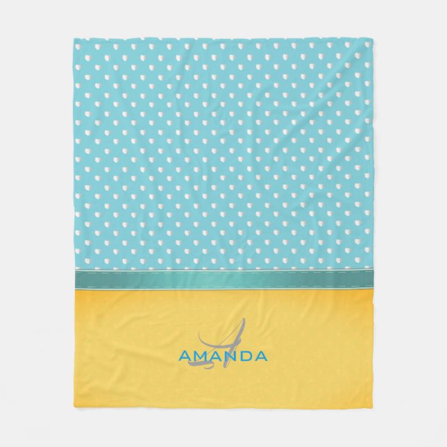 Ocean Blue, Sunny Beach, Silver Hearts Monogram Fleecefilt (Framsidan)