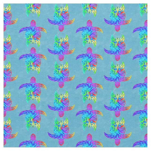 Ocean Blue Tie Dye Island Tribal Turtles Tyg (Närbild)