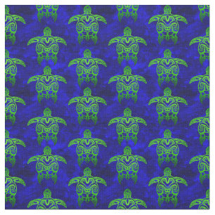 Ocean Blue Tribal Grönt Sea Turtles Tyg