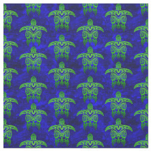 Ocean Blue Tribal Grönt Sea Turtles Tyg