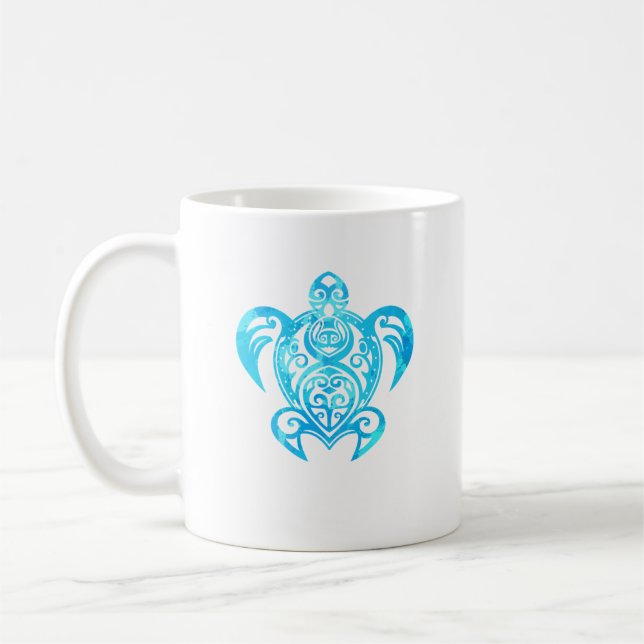 Ocean Blue Tribal Hawaiian Sea Turtle Kaffemugg (Vänster)