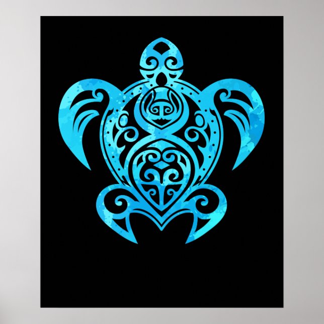 Ocean Blue Tribal Hawaiian Sea Turtle Poster (Framsidan)