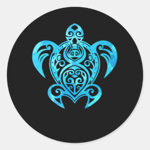 Ocean Blue Tribal Hawaiian Sea Turtle Runt Klistermärke