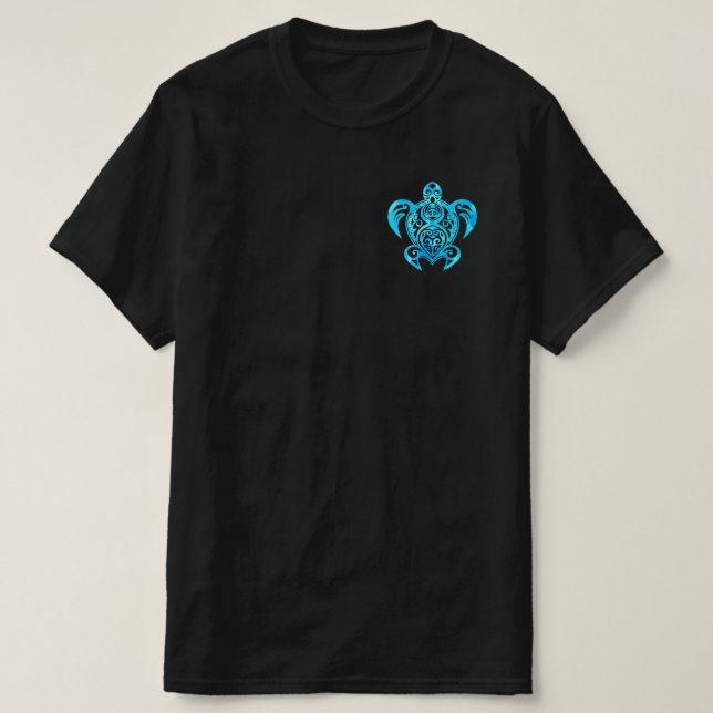Ocean Blue Tribal Hawaiian Sea Turtle T Shirt (Design framsida)