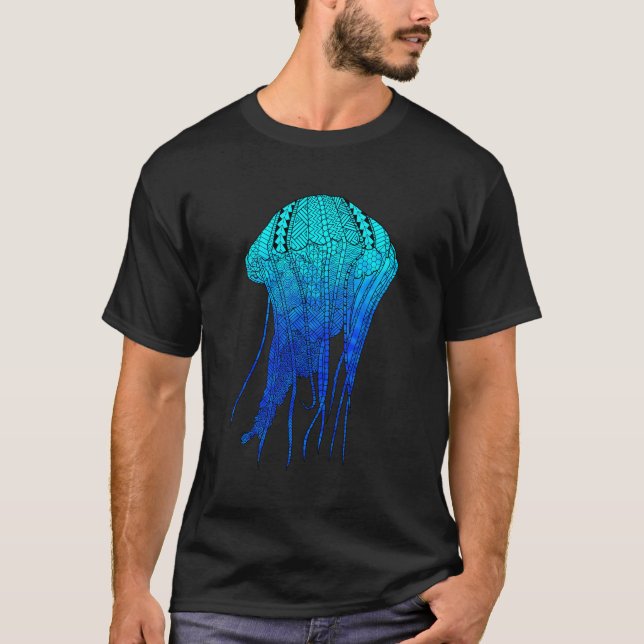 Ocean Blue Tribal Jellyfish T Shirt (Framsida)