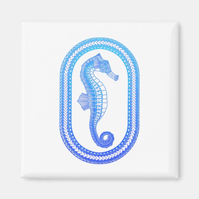 Ocean Blue Tribal Seahorse Magnet (Framsidan)