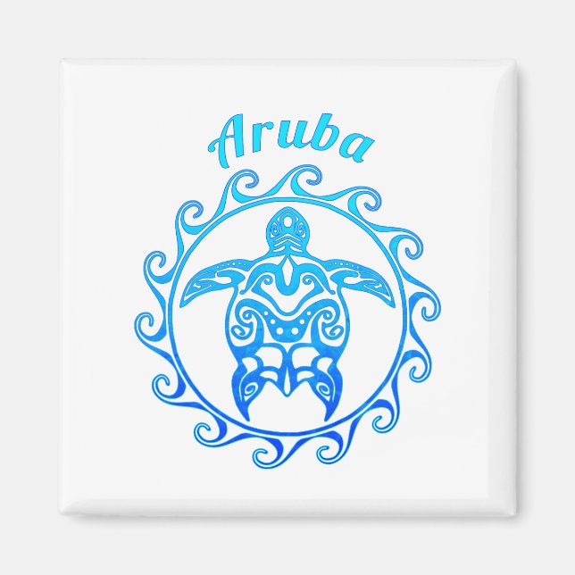 Ocean Blue Tribal Turtle Aruba Magnet (Framsidan)