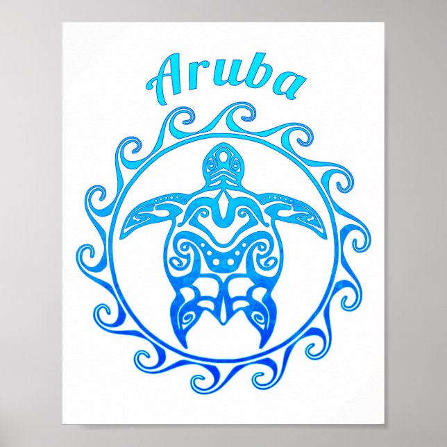 Ocean Blue Tribal Turtle Aruba Poster (Framsidan)