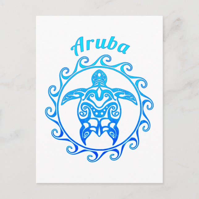 Ocean Blue Tribal Turtle Aruba Vykort (Framsida)