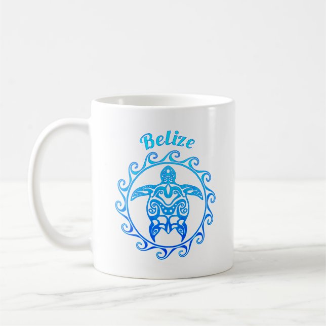 Ocean Blue Tribal Turtle Belize Kaffemugg (Vänster)