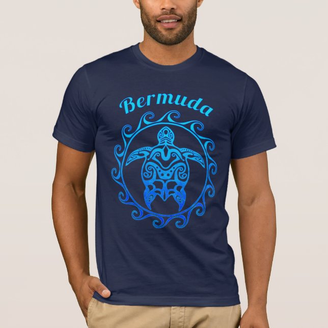 Ocean Blue Tribal Turtle Bermuda T Shirt (Framsida)