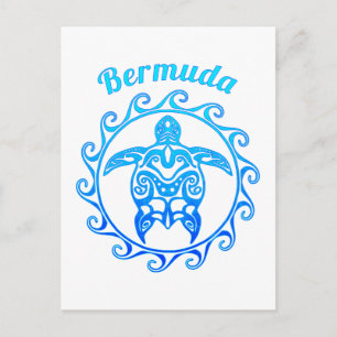 Ocean Blue Tribal Turtle Bermuda Vykort