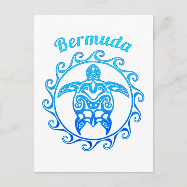 Ocean Blue Tribal Turtle Bermuda Vykort (Framsida)